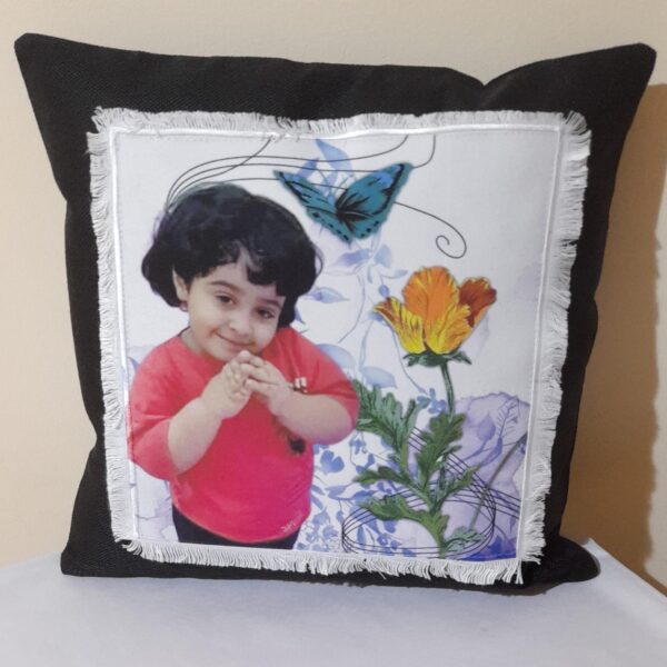 Black Pillow / Cushion with White Patch Printing