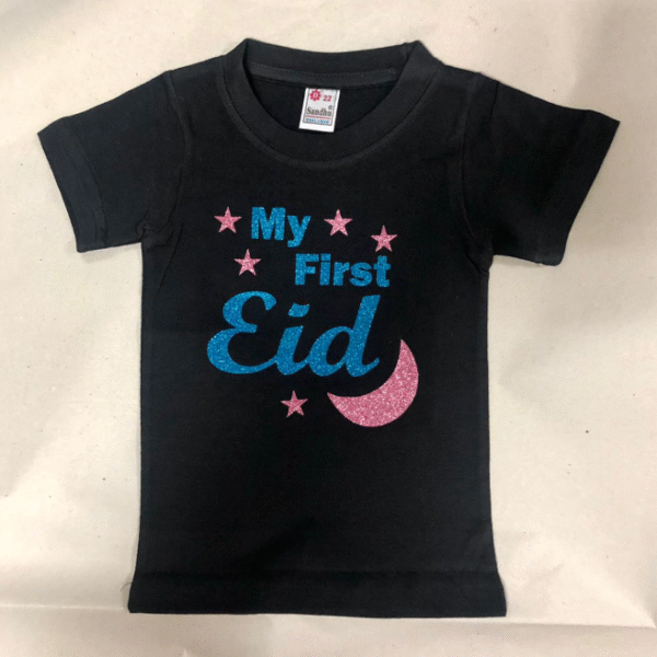 KIDS Cotton Black T-Shirt with Glittering Vinyl Print
