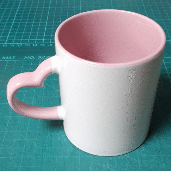 PINK WHITE HEART HANDLE MUG WITH YOUR GREETINGS DESIGN