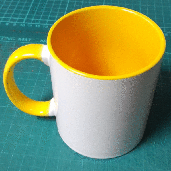 YELLOW WHITE NORMAL MUG WITH YOUR GREETINGS DESIGN
