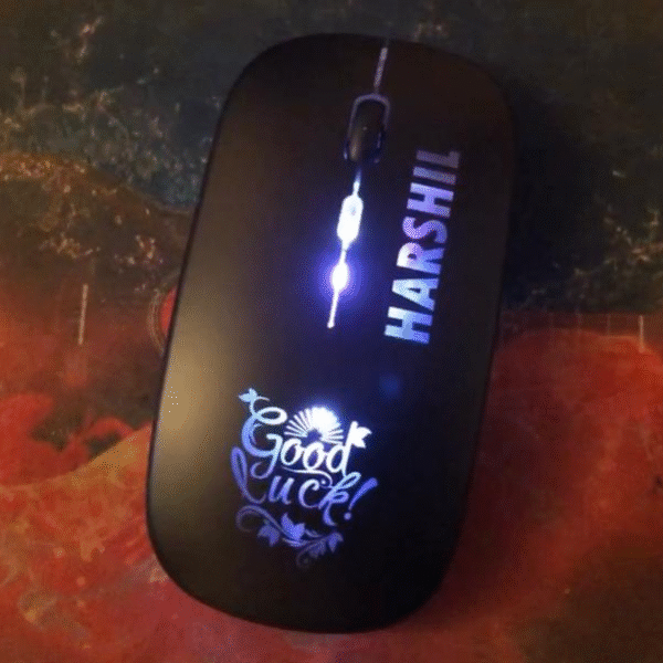 Wireless Mouse with light up your own text engraving