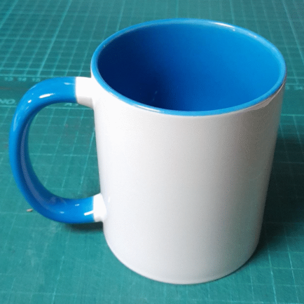 LIGHT BLUE WHITE NORMAL MUG WITH YOUR GREETINGS DESIGN