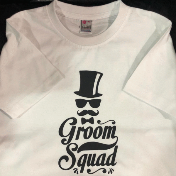 White Round Neck Cotton T shirt with Viny Printing