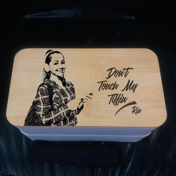 Double layer Tiffin Box with wooden lid and Engraving