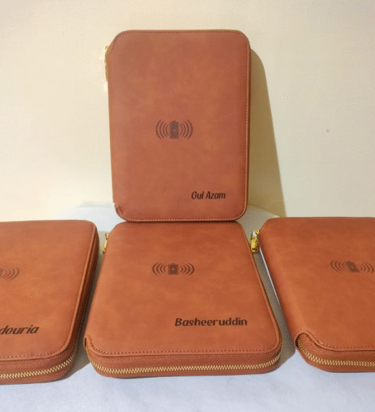 Business Portfolio Zipper Folder with wireless enabled powerbank charging.