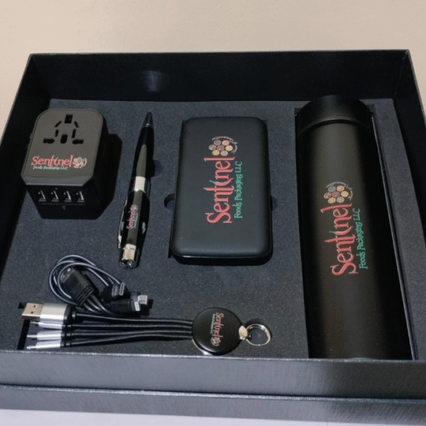 Giftset travel Adapter 4in1 metal Pen 10000 mah power bank steel hot and cold water bottle universal cables