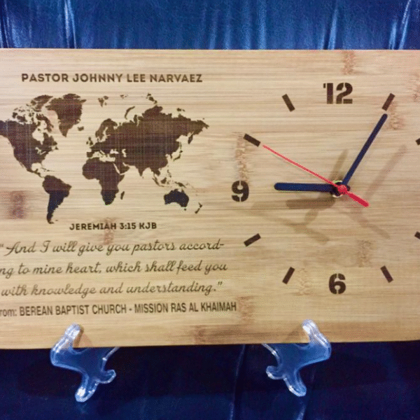 40 x 23 cms Wooden Board with Engraving and Clock