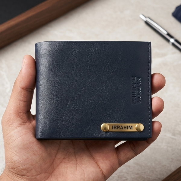 Leather Wallet with Metal Strip and Engraving