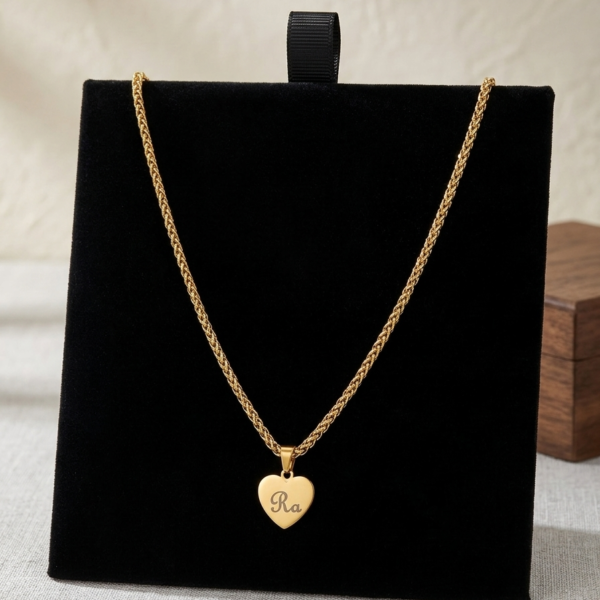 Heart Shaped Pendent with Chain and Engraving