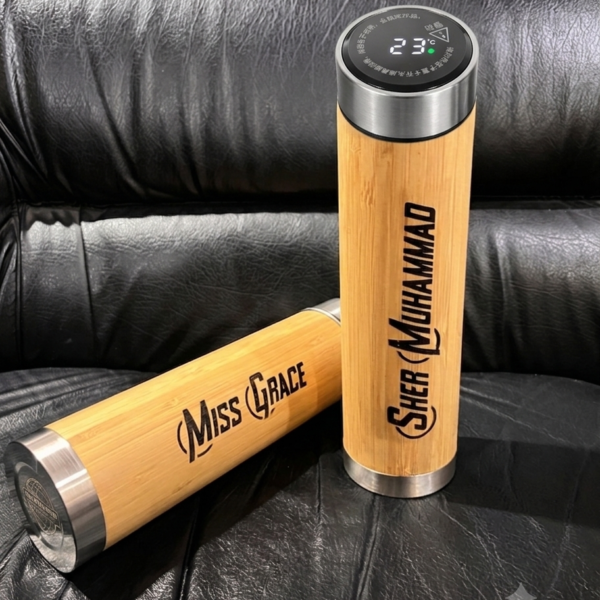 Wooden Water Bottle with Temperature Display and Engraving